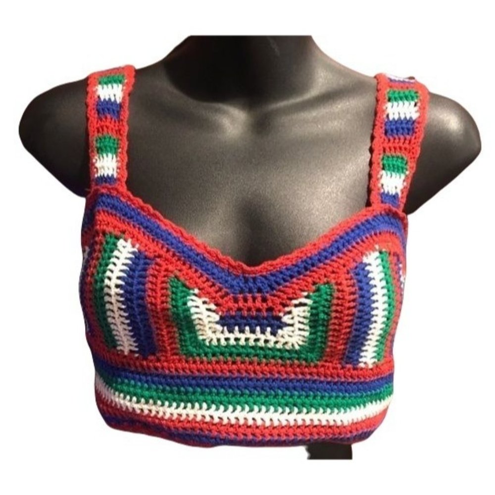 Signature8 Boho Knit Crochet Top Bralette Sz M